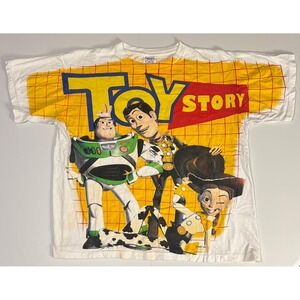 VTG USA Made AOP Disney Pixar Toy Story Buzz Lightyear Woody Rare T Shirt XL/L